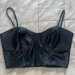 Express Contour Faux Leather Black Bustier Crop Top Small